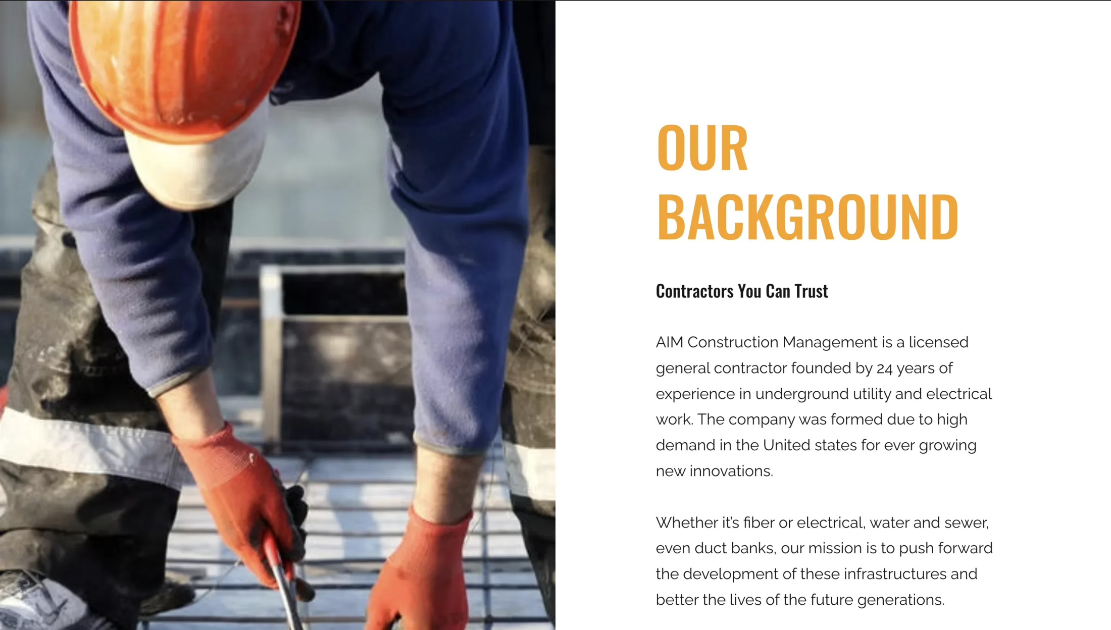 AIM Construction Website About Page Static Image