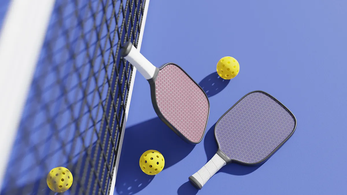 Pickleball paddles on a court